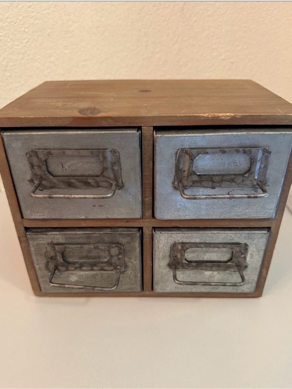 Pottery barn rustic wood box with galvanized drawers